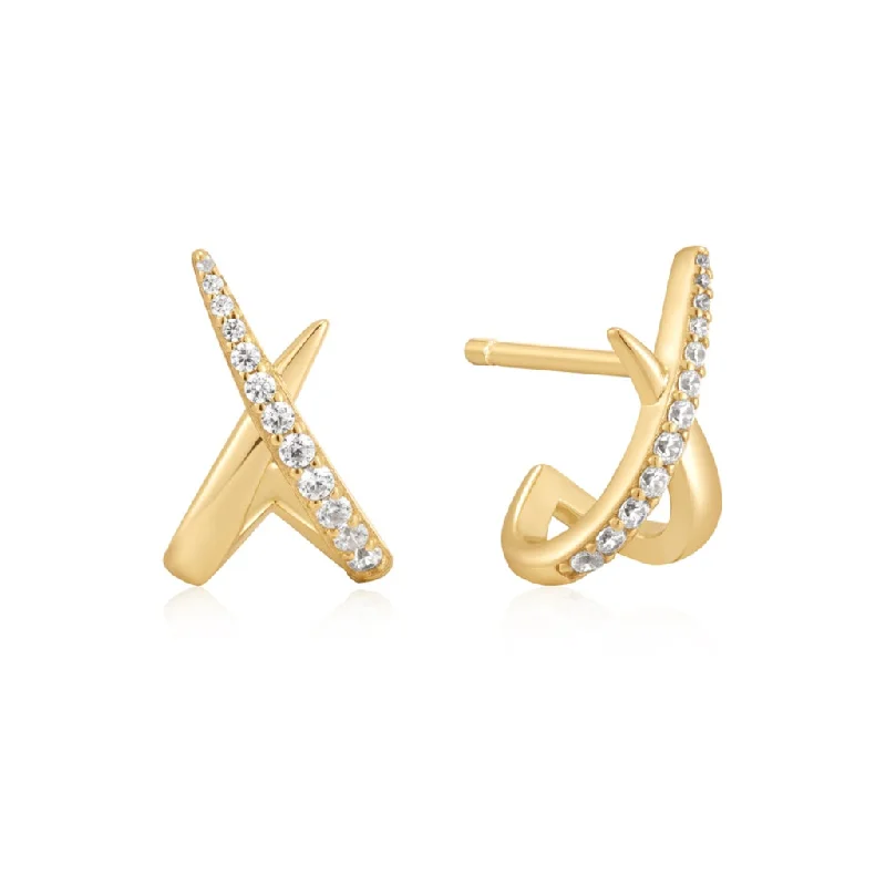 Small Gemstone Earrings-Gold Plated Cubic Zirconia Kiss Stud Earrings by Ania Haie