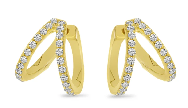 Colorful Hoop Earrings-14K Yellow Gold 0.26ctw Diamond Double Huggie Hoop Earrings