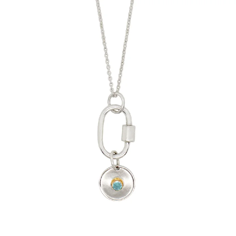 Stylish Diamond Necklace-March Birthstone Carabiner Necklace - Aquamarine