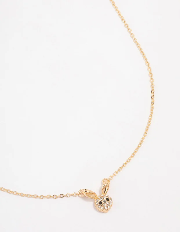 Opal Pendant Necklace-Gold Diamante Bunny Pendant Necklace