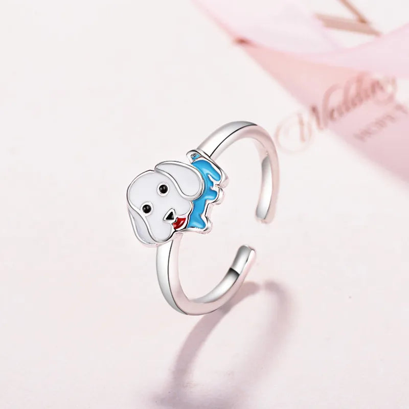 Blue Topaz Ring-Cute Dog Copper Epoxy Adjustable Ring