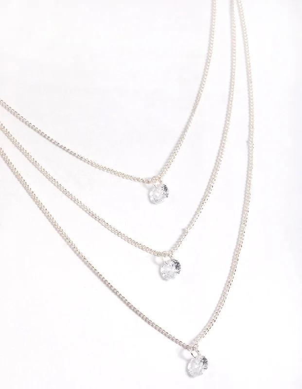 Diamond Necklace for Women-Silver Classic Diamante Layered Necklace