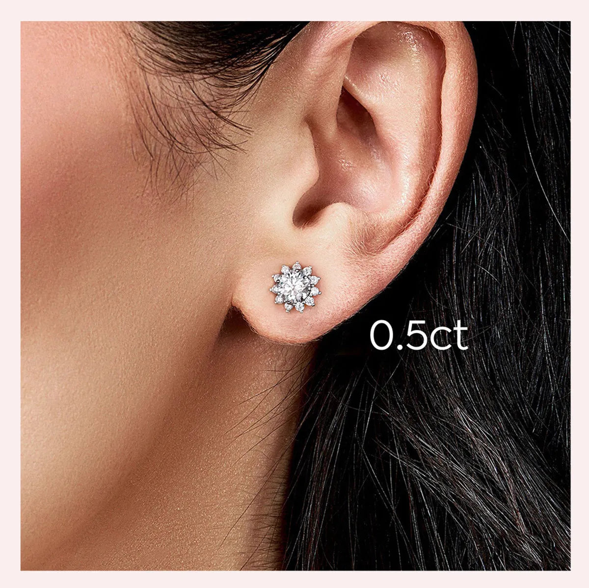 Wedding Ring Set for Women-1 Pair Elegant Lady Flower Plating Inlay Sterling Silver Moissanite Ear Studs