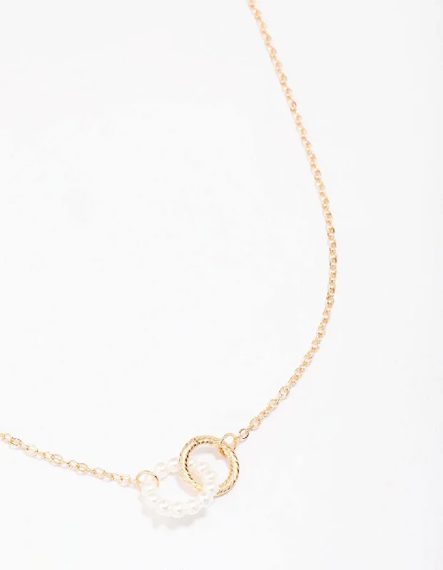 Colorful Gold Necklace-Gold Pearl Link Circle Pendant Necklace