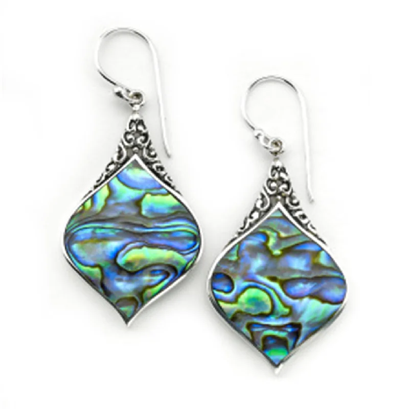 Vintage Gemstone Earrings-Sterling Silver Abalone Drop Earrings