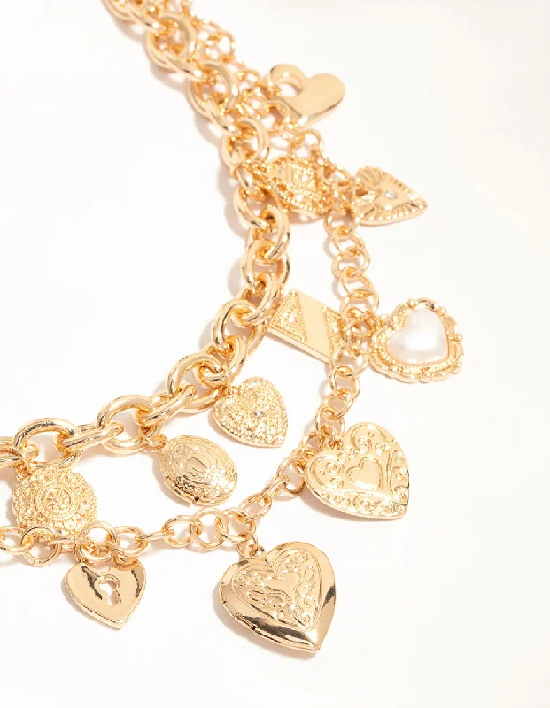 Dainty Necklace for Girls-Gold Layered Heart Charm Necklace