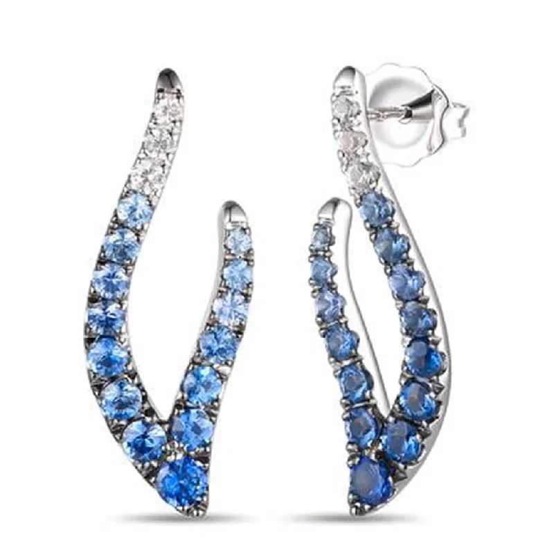 Color Changing Earrings-14K White Gold 1.21ctw Ombe Blue & White Sapphire Abstract Teardrop Earrings by Le Vian