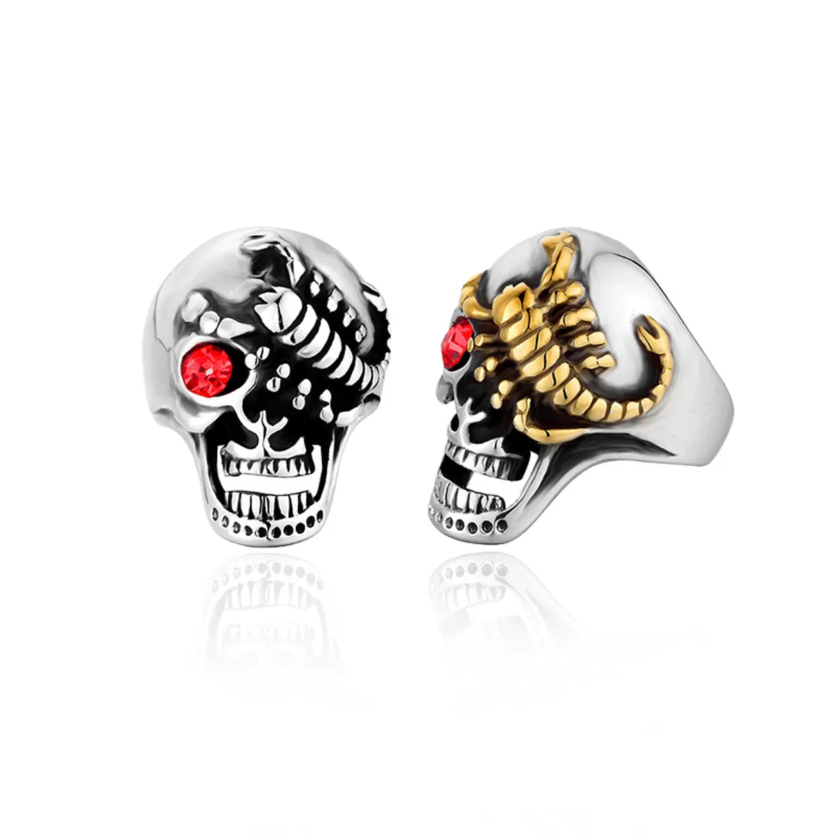 Handmade Silver Ring-Hip-Hop Skull Titanium Steel Inlay Rhinestones 18K Gold Plated Men'S Rings