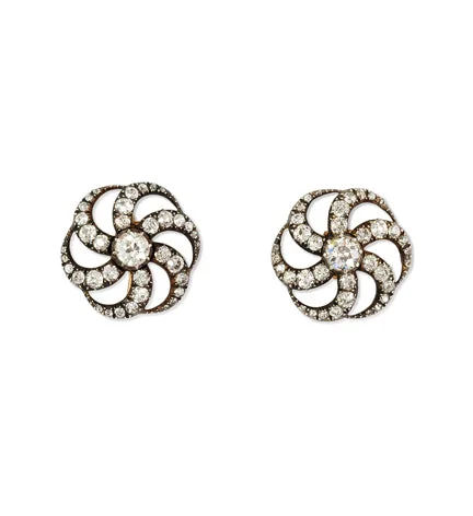 Funky Dangle Earrings-Antique Catherine Wheel diamond earrings