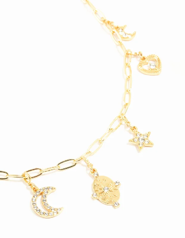 Trendy Gold Necklace-Gold Plated Celestial Charm Necklace