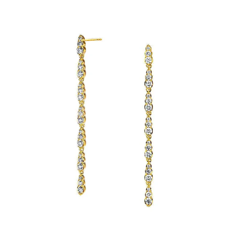 Handmade Gold Earrings-Long Diamond Drop Earrings