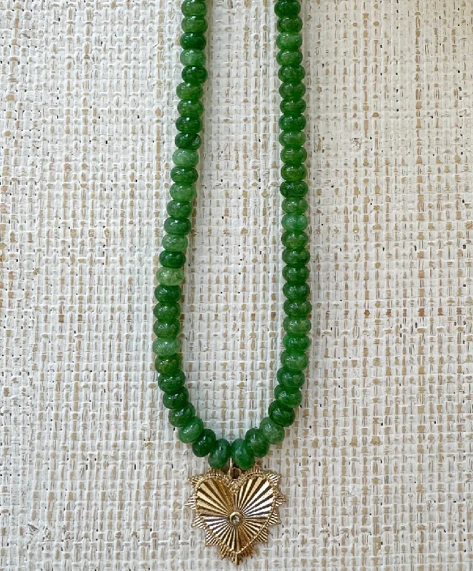 Dainty Silver Necklace-Green Gemstone Necklace with signature Heart