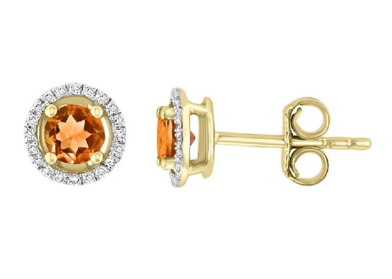 Eco-Friendly Earrings-14K Yellow Gold 0.55ctw Citrine & Diamond Halo Stud Earrings