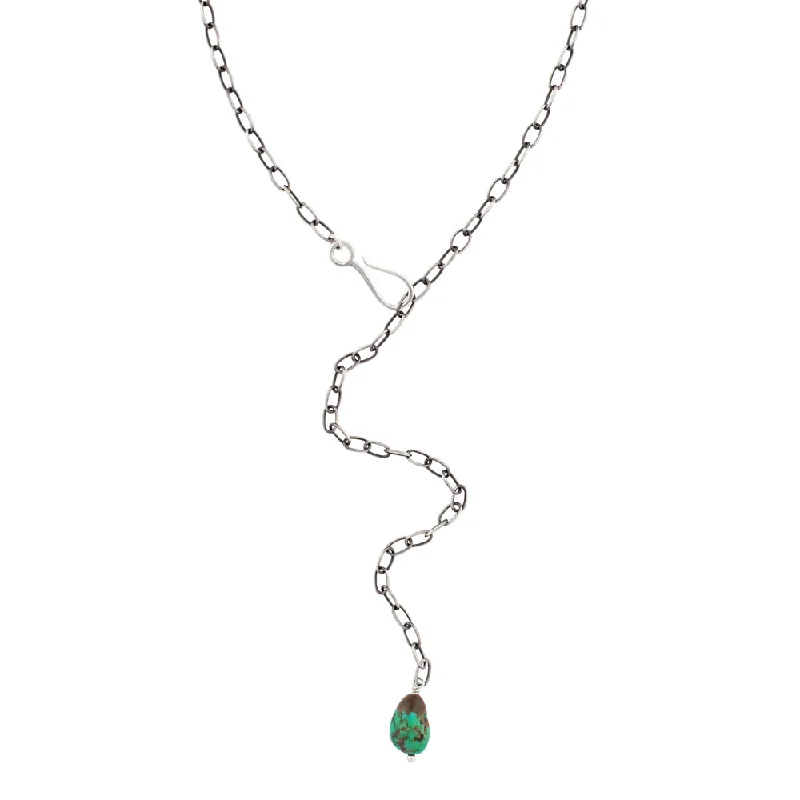 Long Silver Necklace-Baked in the Sun Turquoise Lariat Necklace