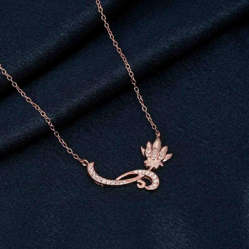 Rose Gold Pendant Necklace-Rose Gold Flower Floral Necklace