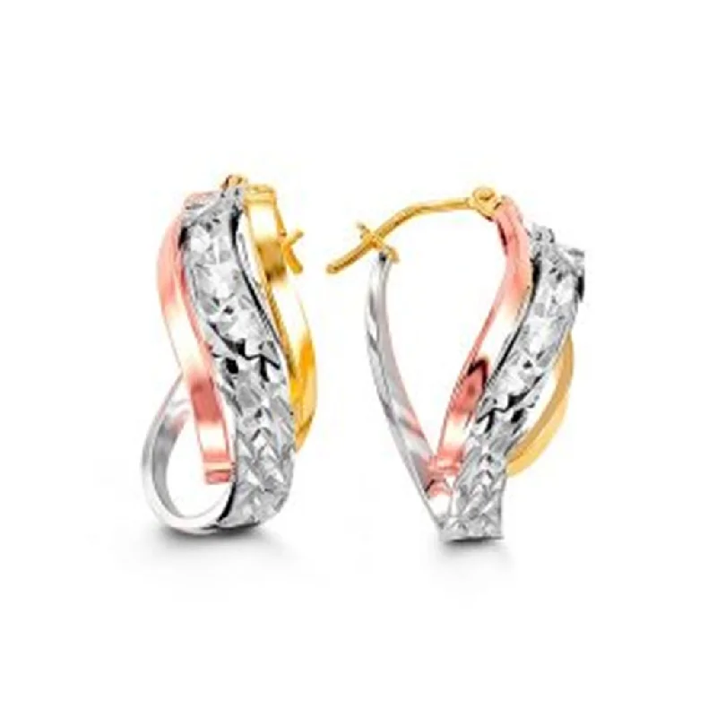 Cute Drop Earrings-10K Three Tone Gold Diamond Cut Twist Hoop Earrings