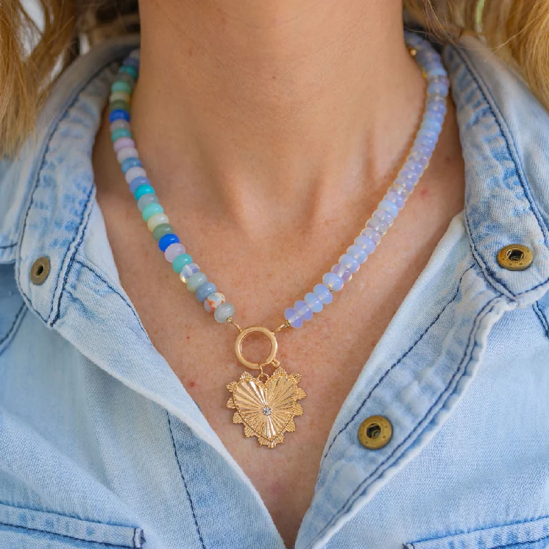 Chunky Beaded Necklace-Joy Gemstone and Lucky Heart  Necklace