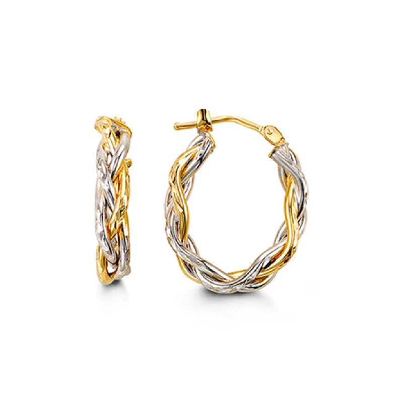 Cute Crystal Earrings-10K Two Tone Gold Kid's Braided Hoop Earrings