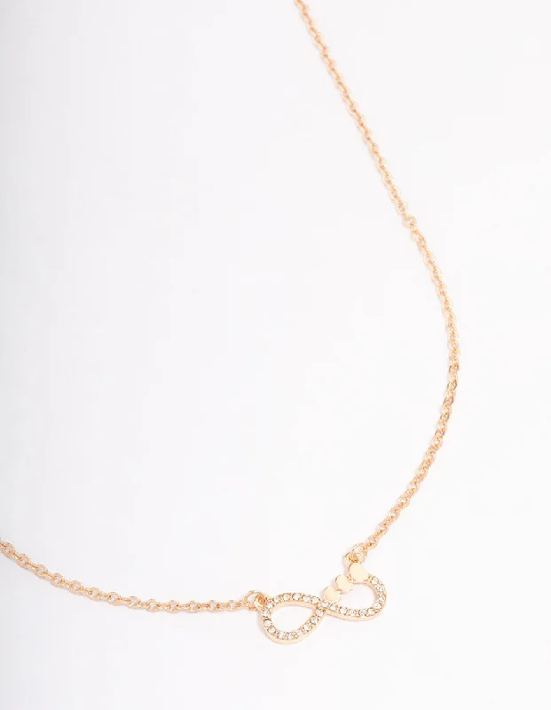 Cute Crystal Necklace-Gold Diamante Infinity Heart Short Necklace