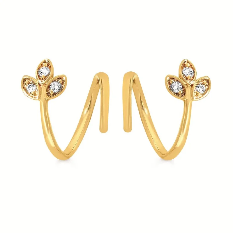 Gold Hoop Earrings for Women-14K Yellow Gold 0.06ctw Diamond Twist Stud Earrings