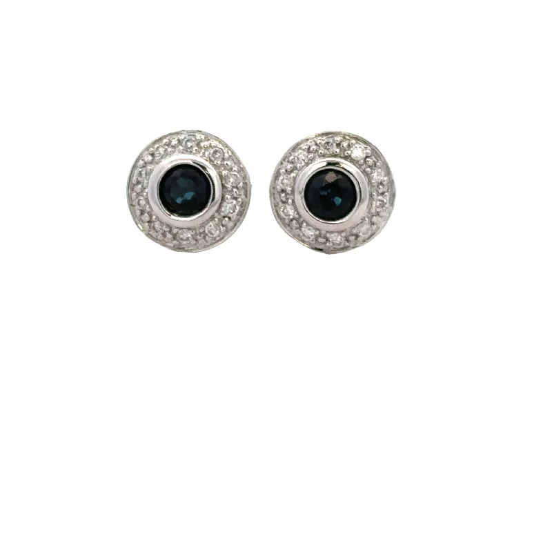 Eco-Friendly Hoop Earrings-Blue Sapphire and Diamond Stud Earrings in White Gold