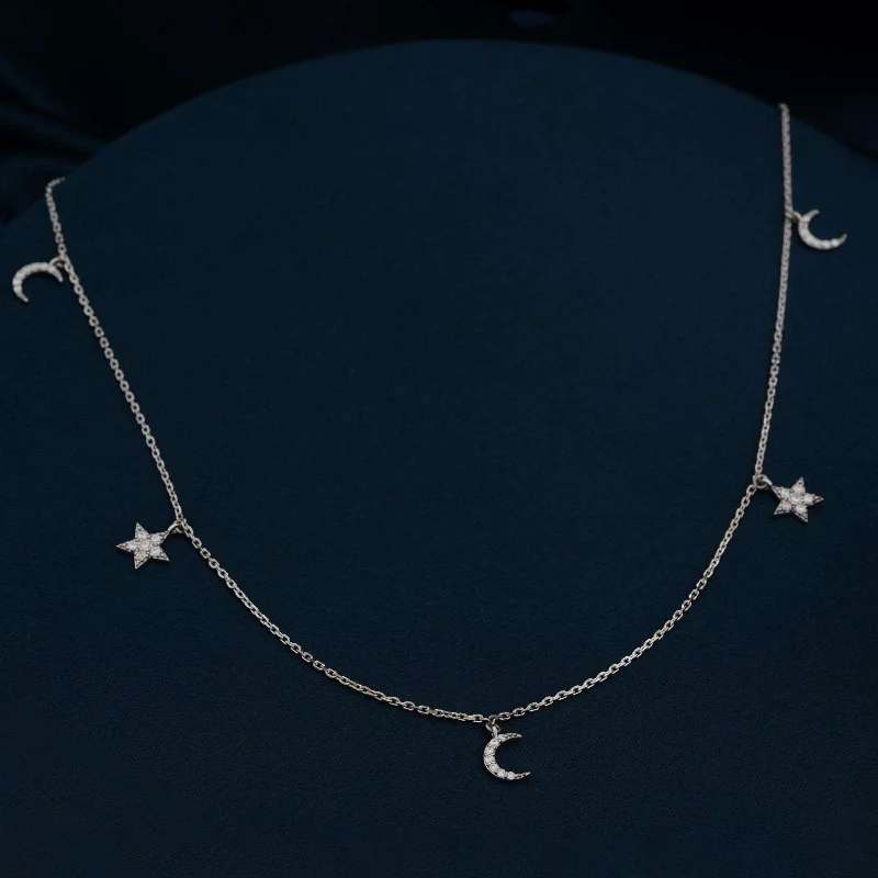 Opal Gemstone Necklace-Silver Star and Moon Necklace