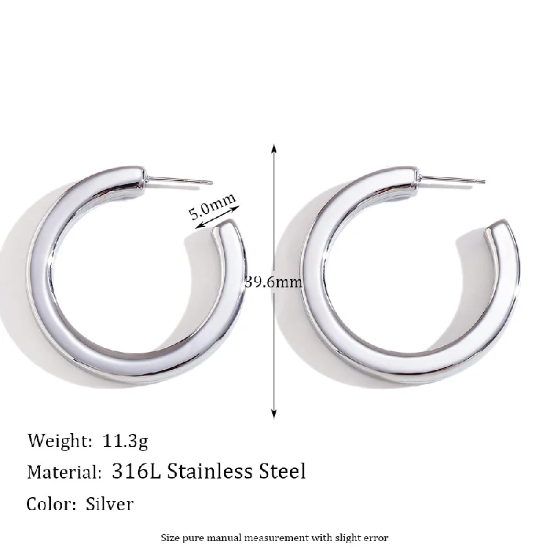 5mm Square Hollow C- Shaped Ear Ring-Steel Color-40mm