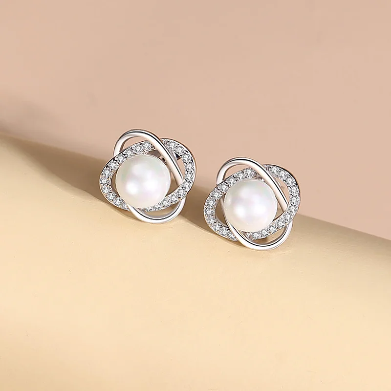 Luxury Ruby Ring-1 Pair Elegant Classic Style Round Plating Sterling Silver Artificial Pearls Zircon Ear Studs