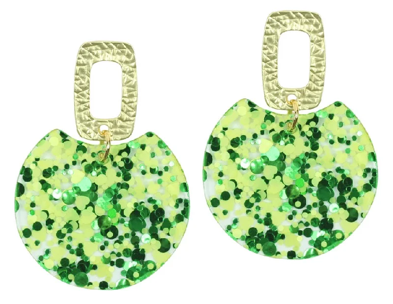 Handmade Crystal Drop Earrings-The Leighton Earring - Green Glitter