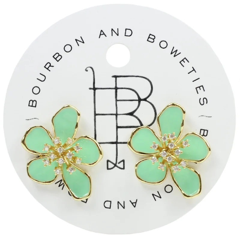 Bridal Gold Earrings-The Green Flower Stud