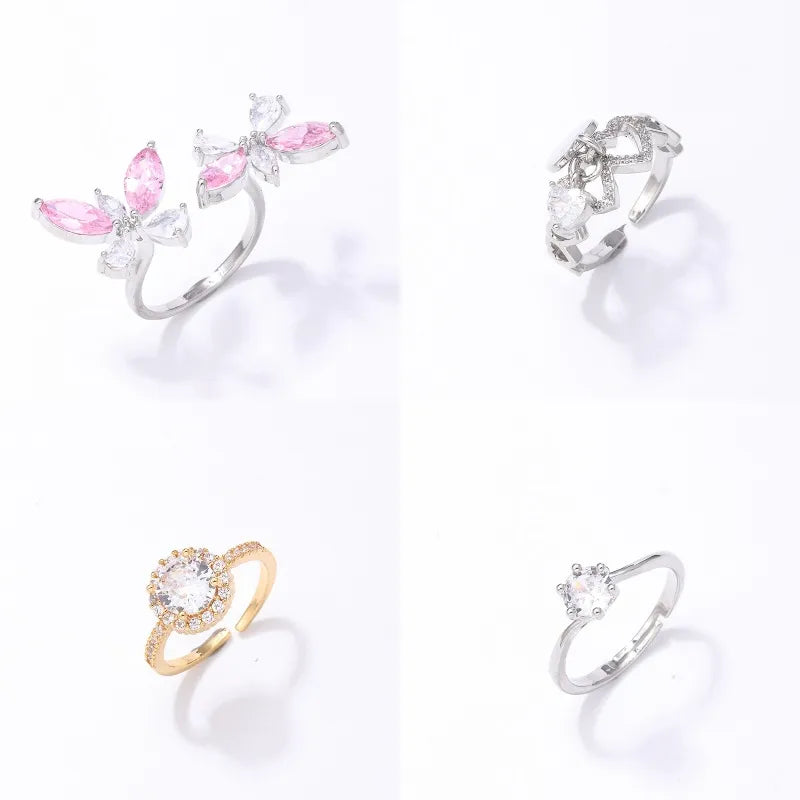 Unique Gold Wedding Band-Copper K Gold Plated Rhodium Plated Elegant Shiny Inlay Heart Shape Butterfly Zircon Rings