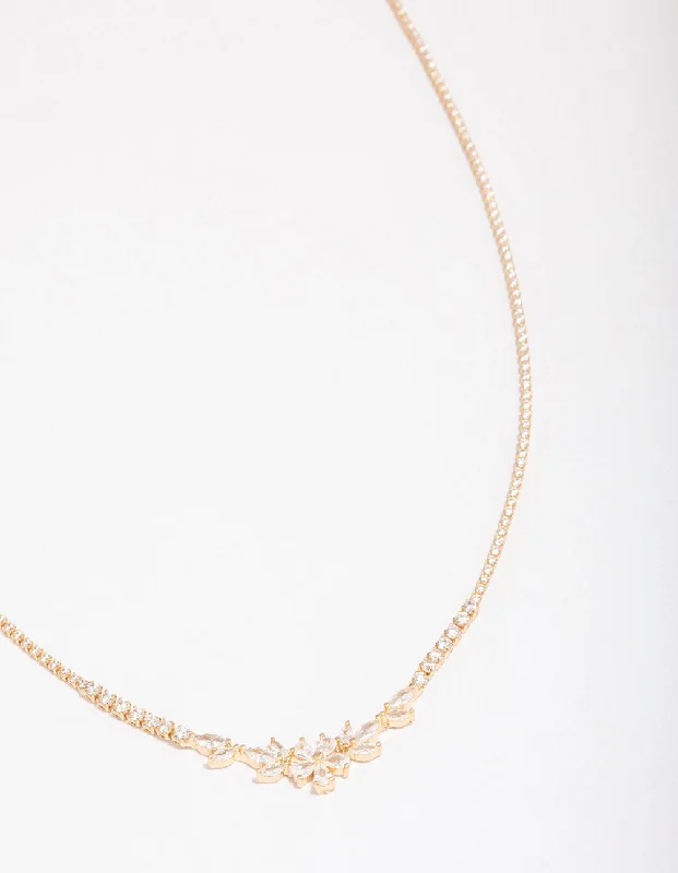 Sparkling Silver Pendant Necklace-Gold Plated Dainty Cupchain Floral Necklace