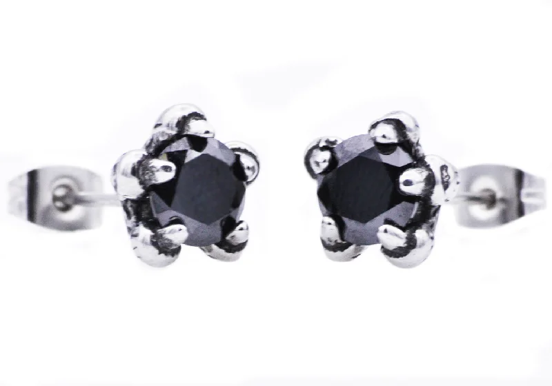 Opal Earrings for Brides-Men's Stainless Steel Black Cubic Zirconia 10mm Claw Stud Earrings