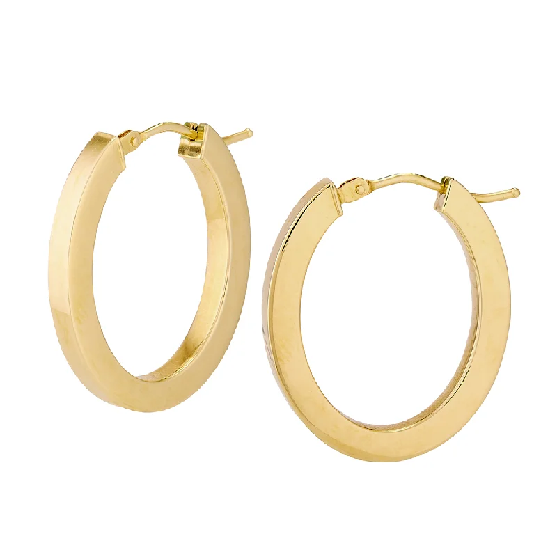 Vintage Pearl Earrings-14K Yellow Gold Polished Oval Hoop Earrings