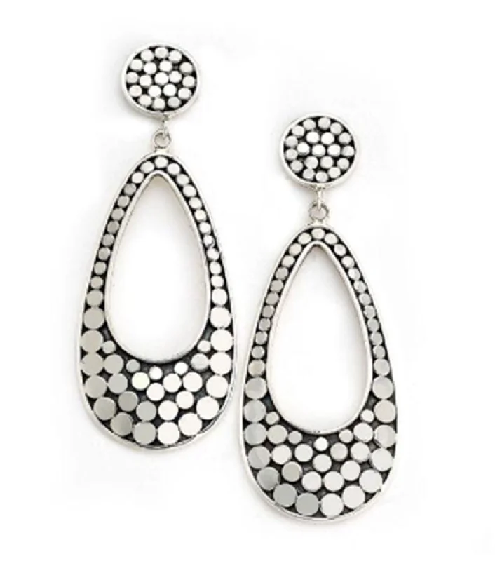 Silver Bead Earrings-Sterling Silver Dot Design Drop Earrings by Samuel B.