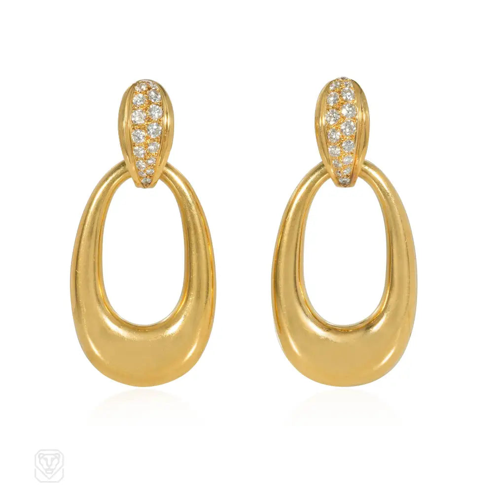 Clear Gemstone Earrings-Cartier Paris interchangeable doorknocker earrings in gold and chrysophrase