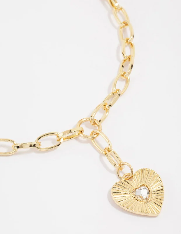 Statement Beaded Necklace-Gold Plated Heart Pendant Charm Necklace