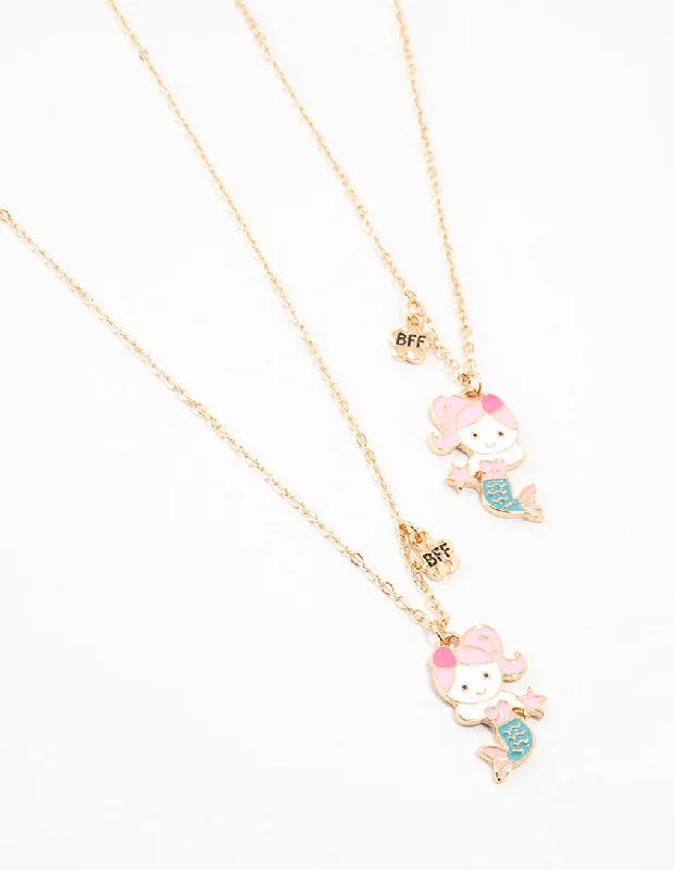 Custom Wedding Necklace-Kids Gold Mermaid BFF Necklace