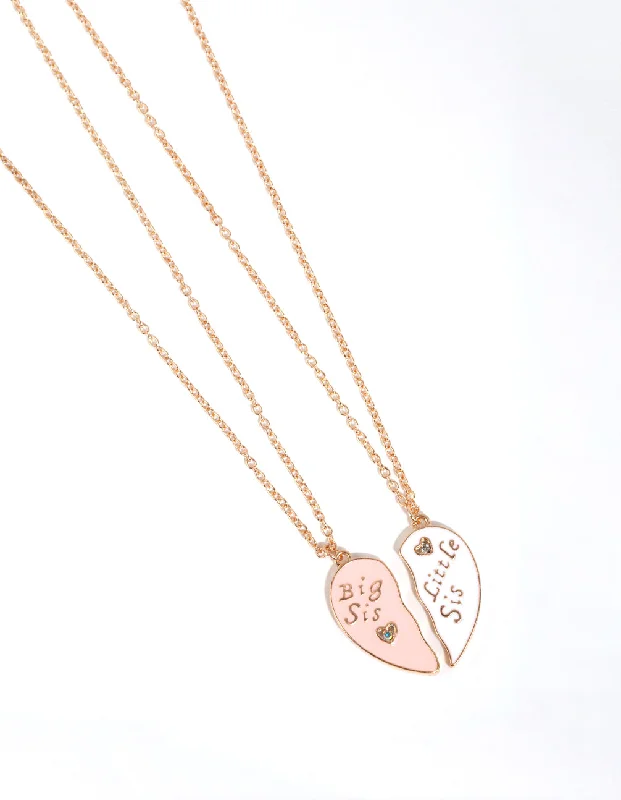 Sparkling Gemstone Necklace-Kids Gold Sisters Heart Necklace Pack