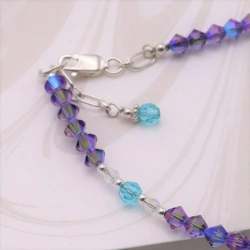 Custom Initial Bead Bracelet-Swarovski™ Crystals Bracelet - Tanzanite Purple & Light Turquoise