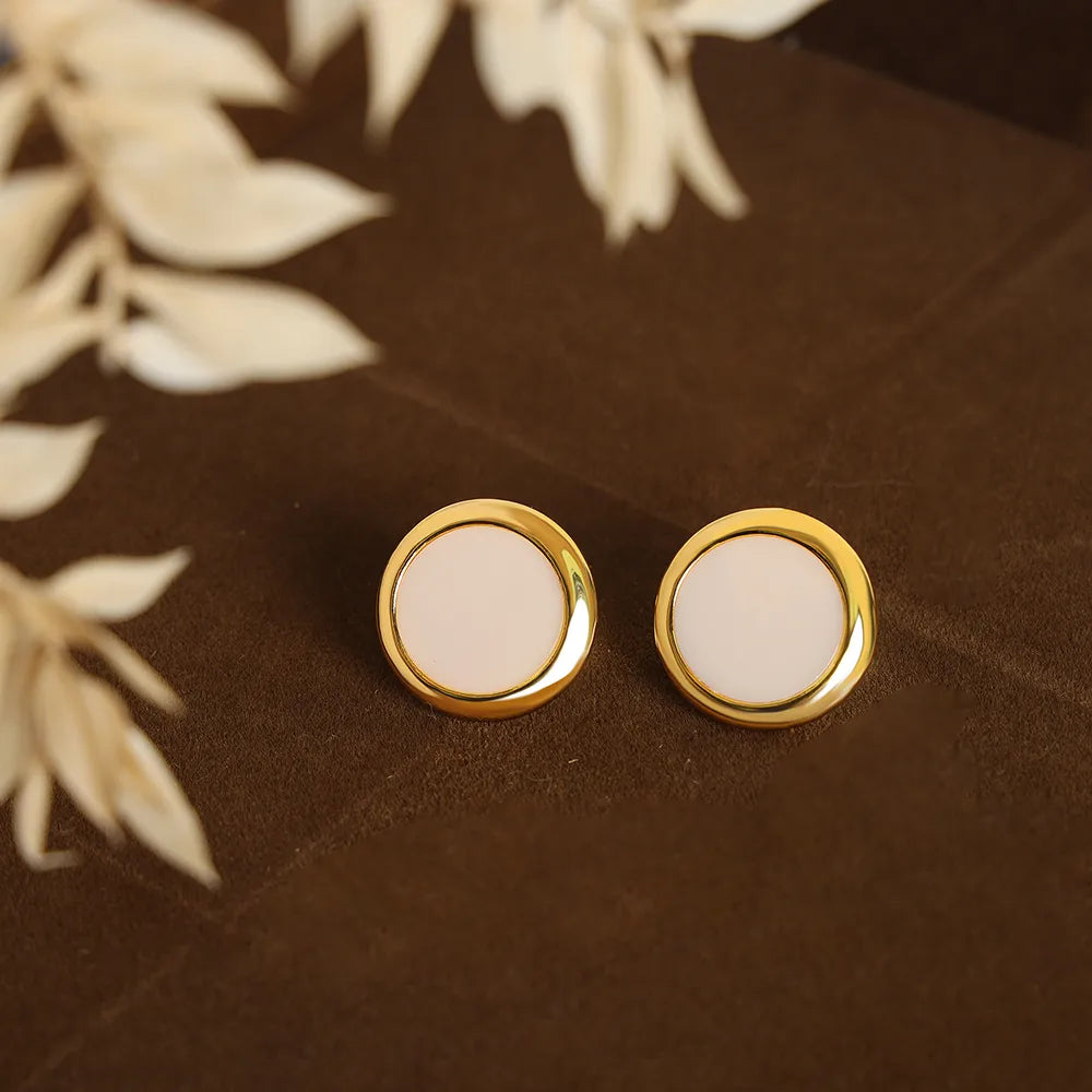 Gold Eternity Ring-1 Pair Casual Simple Style Round Plating Inlay Copper Shell 18k Gold Plated Ear Studs