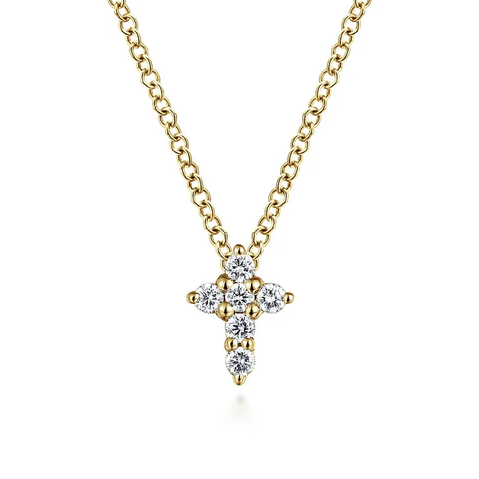 Luxury Gemstone Necklace-14K Yellow Gold Diamond Cross Pendant Necklace