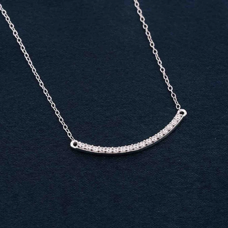 Sparkling Gemstone Necklace-Silver Curved Bar Diamond Necklace