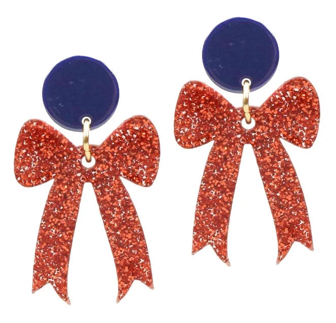 Turquoise Drop Earrings-Gameday Bow Earring - Orange Glitter