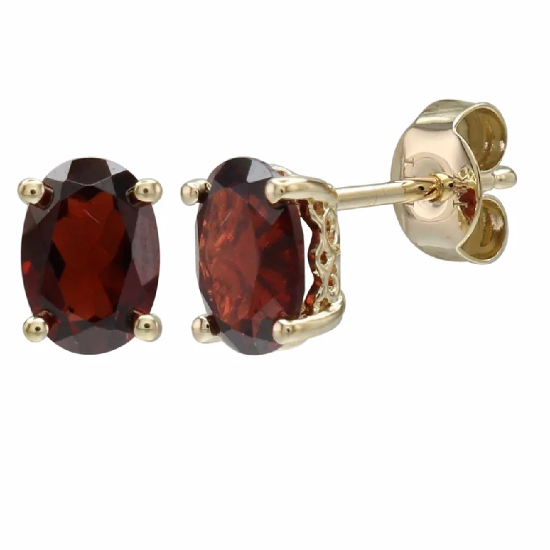 Custom Earrings with Name-14K Yellow Gold 2.20ctw Oval Garnet Stud Earrings