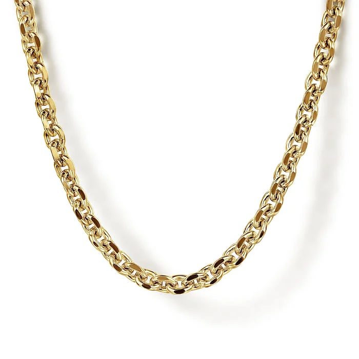 Fashion Gemstone Necklace-20 Inch 14K Yellow Gold Hollow Mens Link Chain Necklace