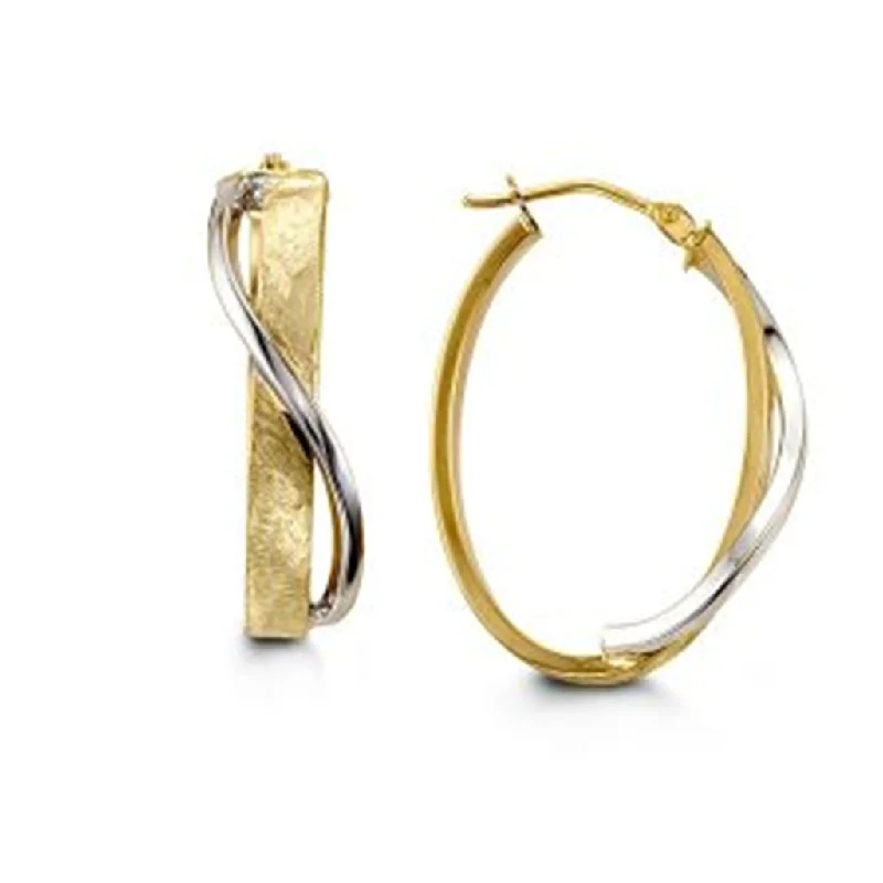 Fancy Earrings for Weddings-10K Two Tone Gold Wrap Oval Hoop Earrings