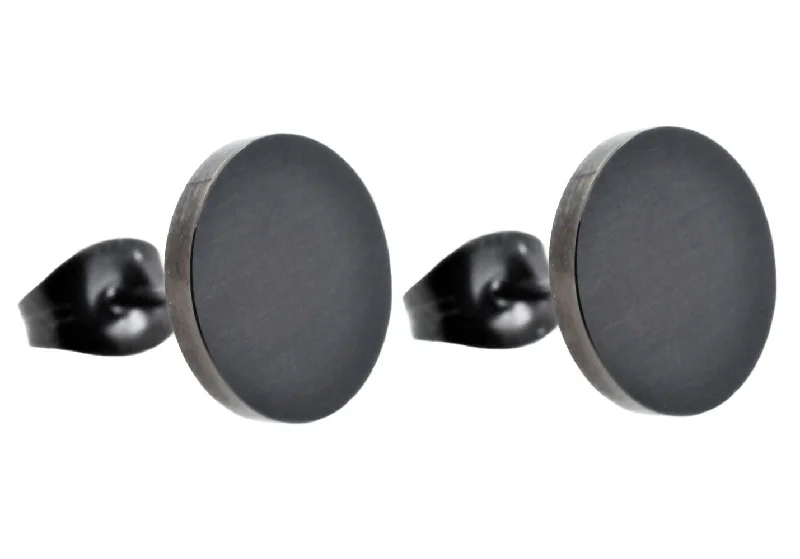 Crystal Stud Earrings-Men's 10mm Black Stainless Steel Round Stud Earrings