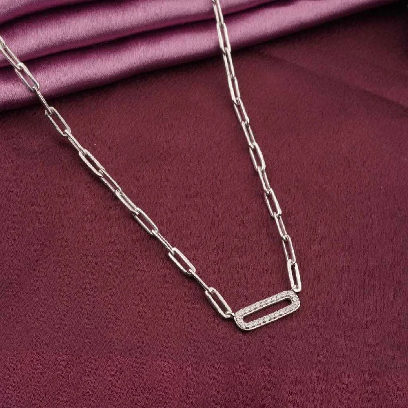 Dainty Diamond Necklace-Silver Paperclick Chain Zircon Necklace