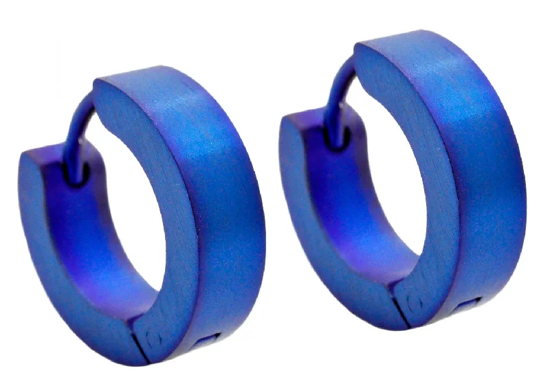 Modern Geometric Earrings-Mens 14mm Blue Plated Stainless Steel Hoop Earrings